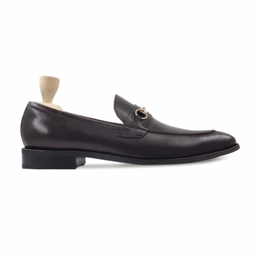 Loafers With Gold Lafe - Men's Dark Brown Calf Leather Loafer