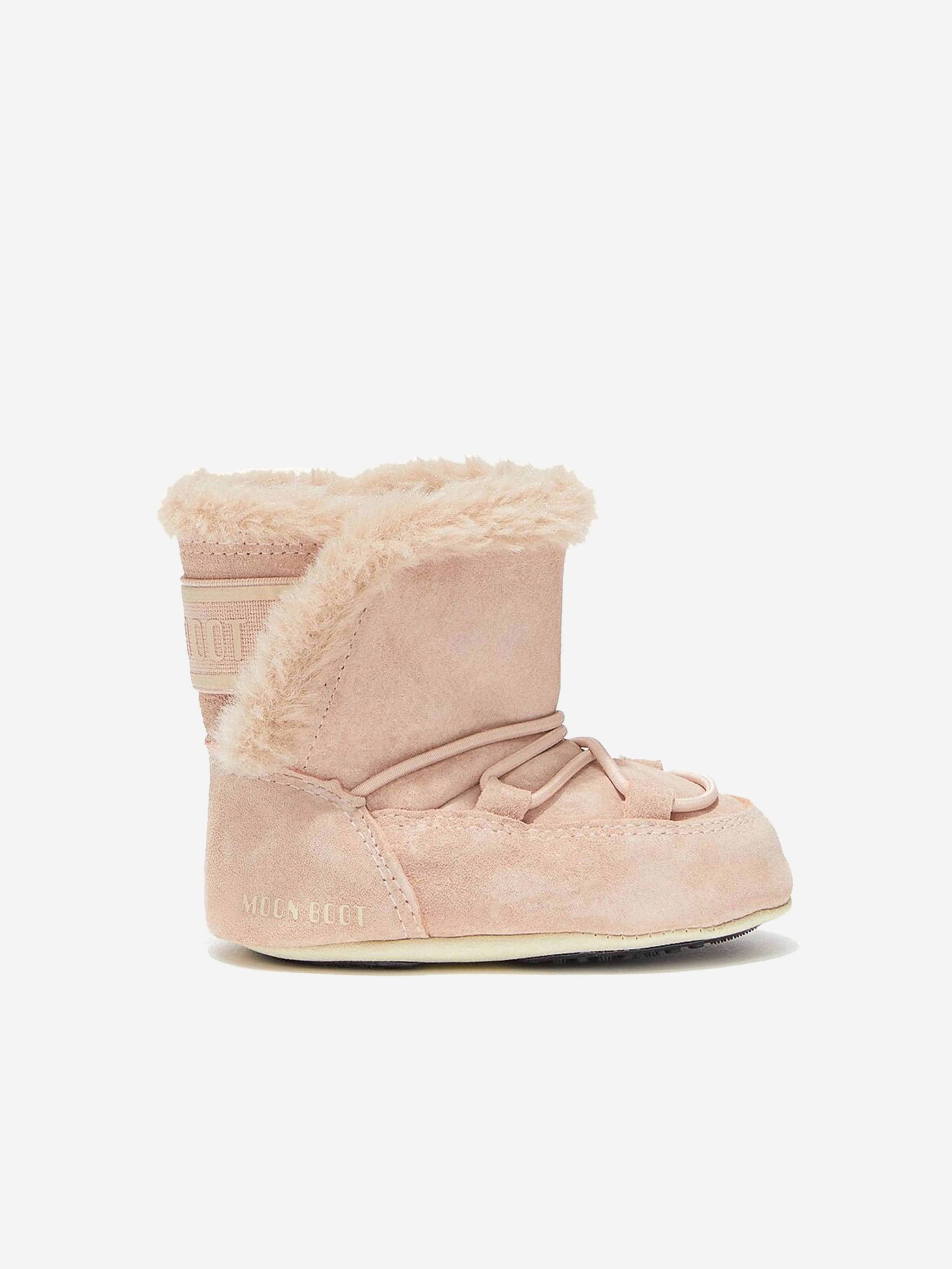 Pull On Work Boots Moon Boot Baby Girls Suede Crib Boots in Pink