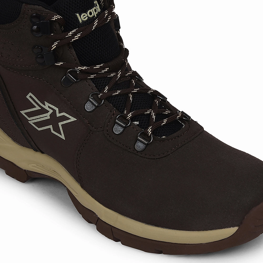 Leap7x Brown Sports Lace-Up High Ankle Trekking Shoes For Men PLATINUM-E By Liberty Low Top Waterproof Hiking Shoes