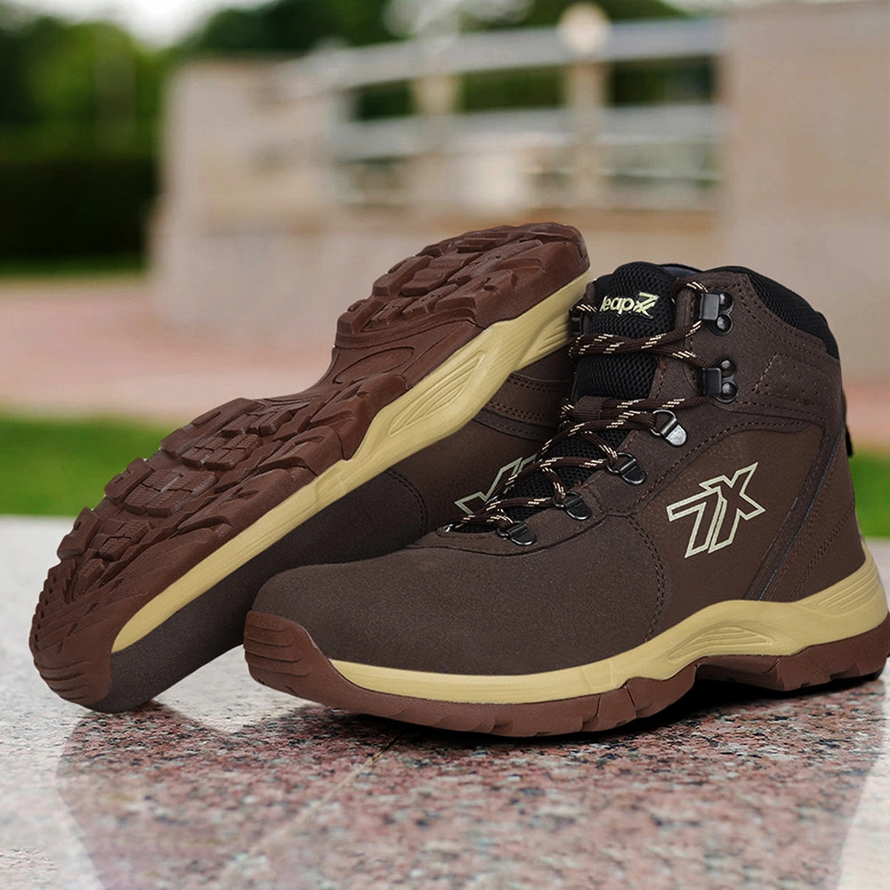 Leap7x Brown Sports Lace-Up High Ankle Trekking Shoes For Men PLATINUM-E By Liberty Hiking Shoes Review