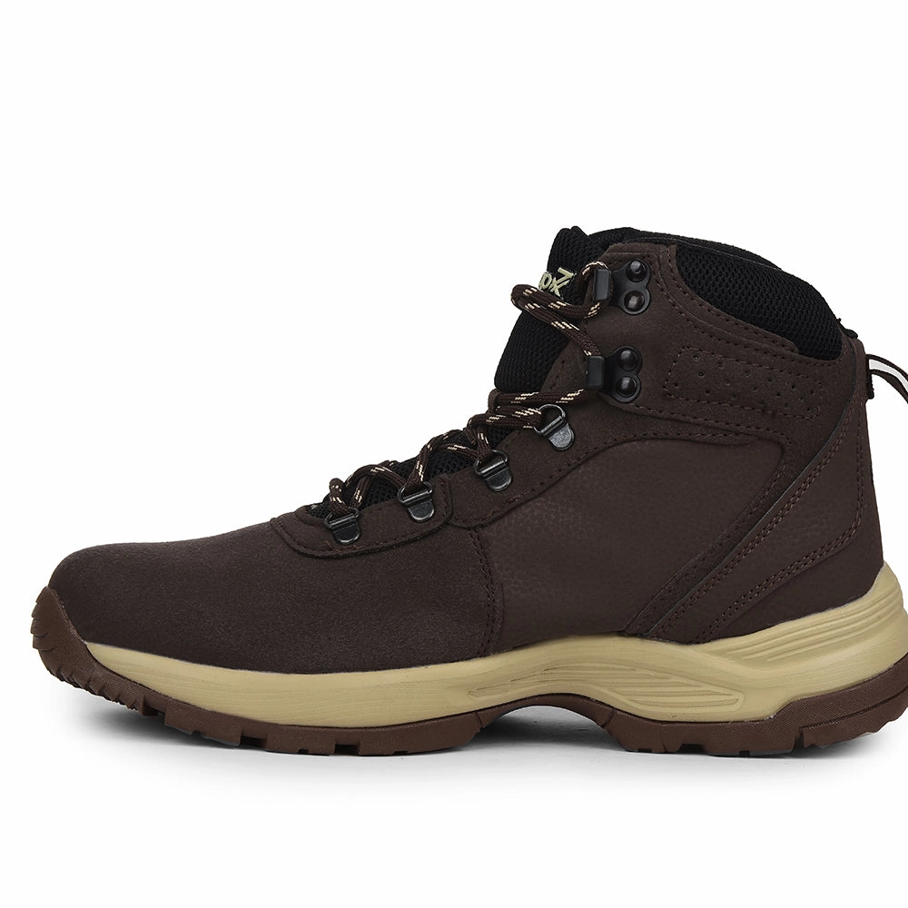 Leap7x Brown Sports Lace-Up High Ankle Trekking Shoes For Men PLATINUM-E By Liberty High Cushion Hiking Shoes