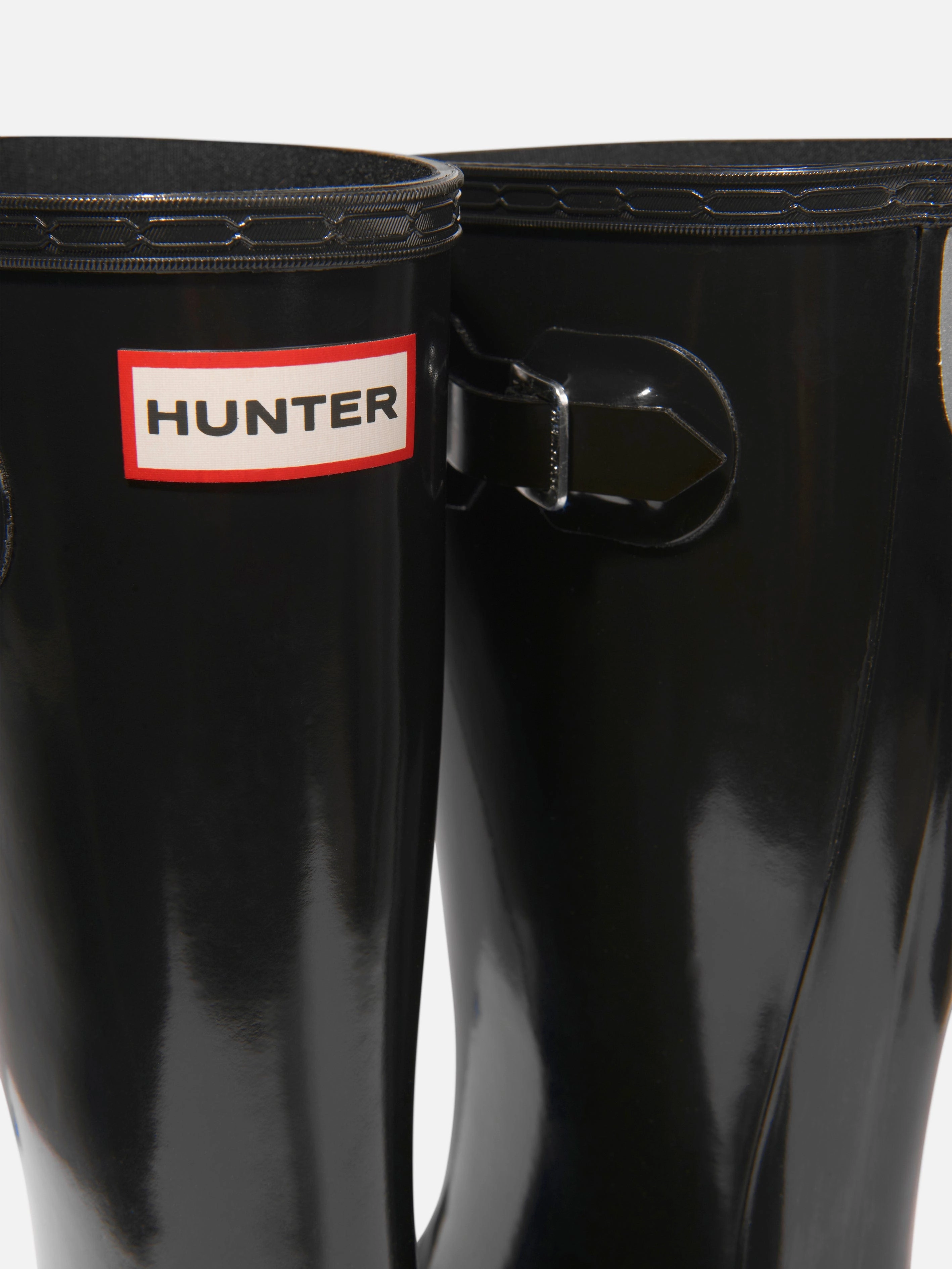 Hunter Kids Original Gloss Wellington Boots in Black Ostrich Feather Boots