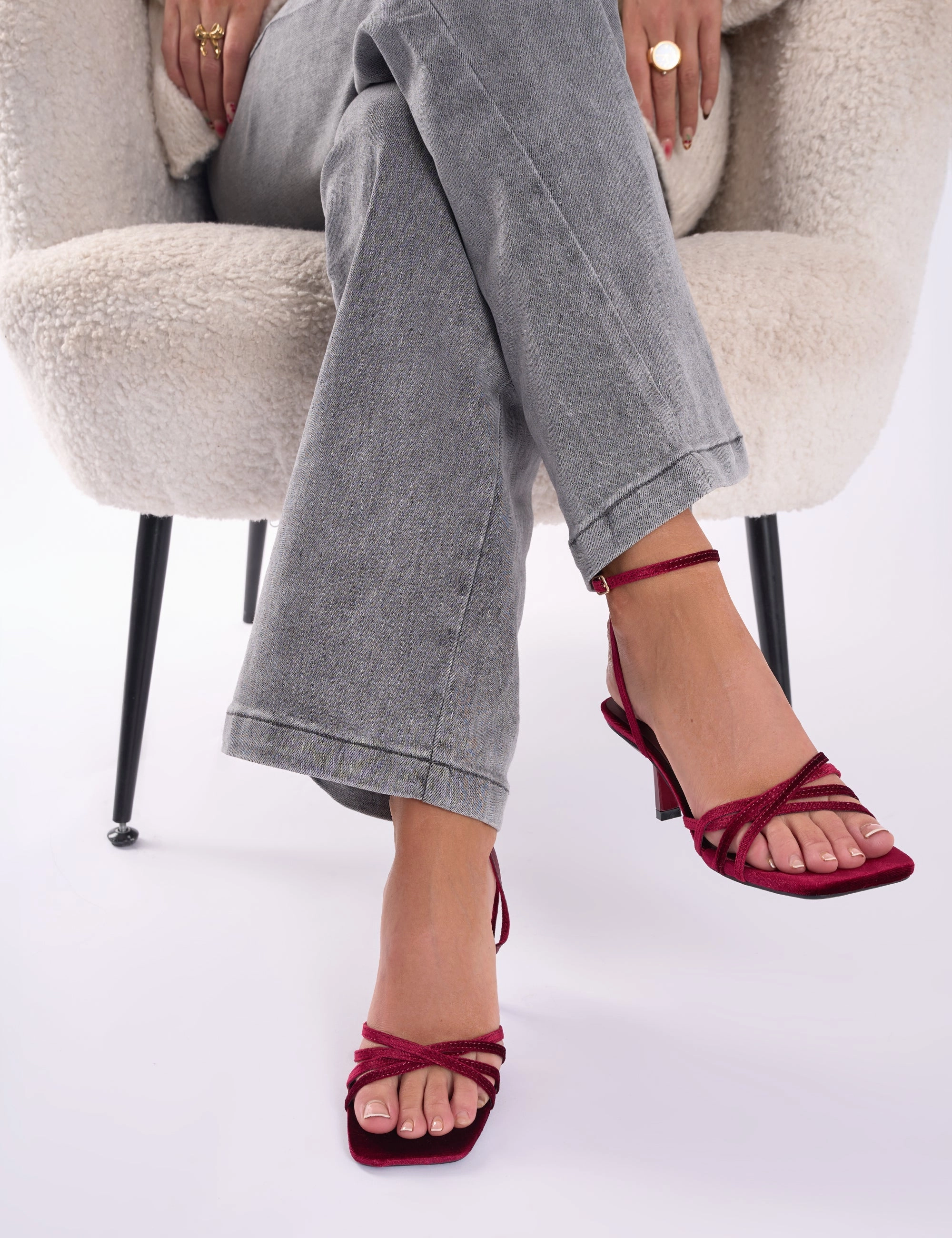 Perfume In Shape Of Heel Lychee Burgundy Velvet Crossover Strap Lace Up Mid Heels