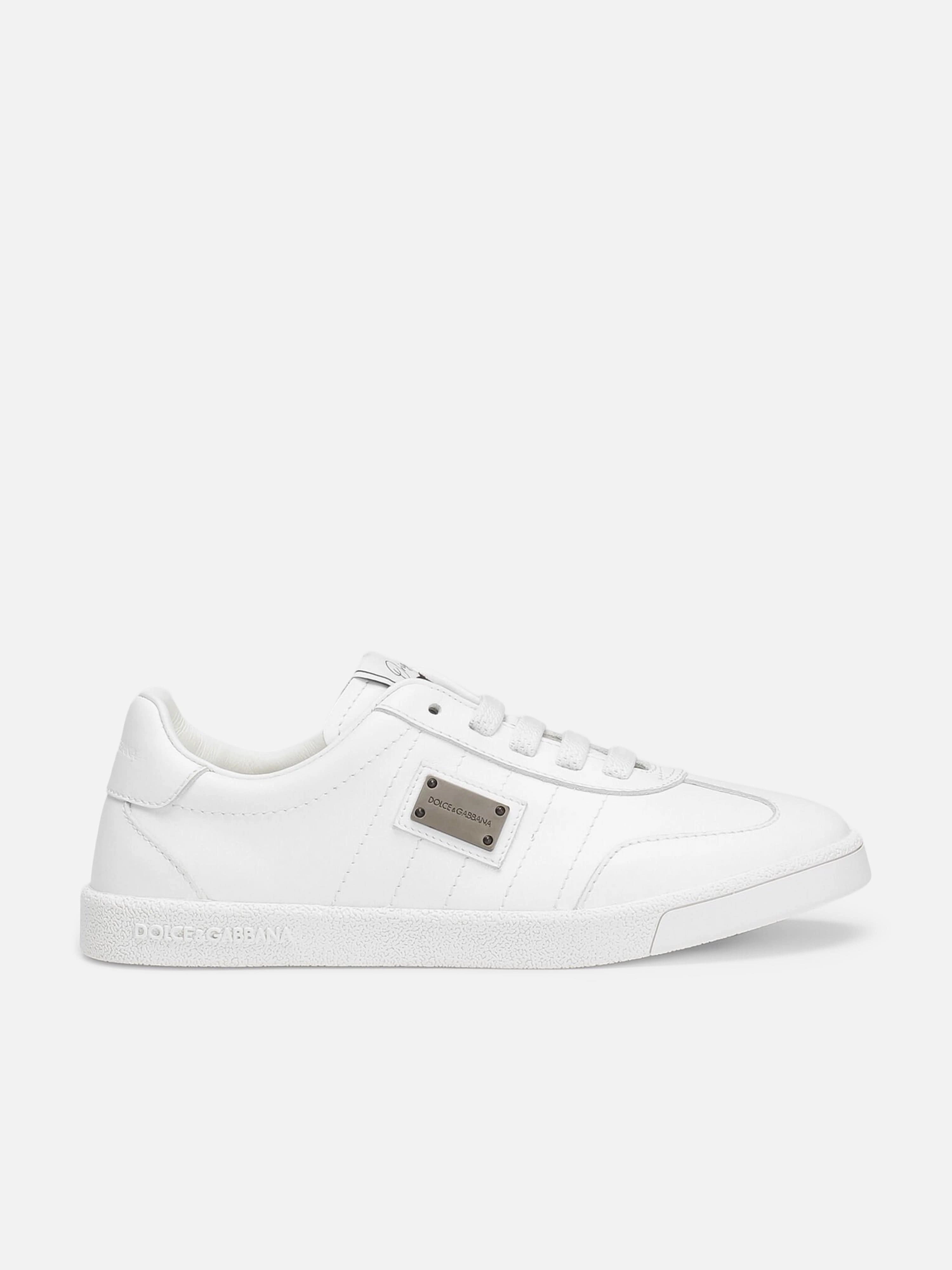 Dolce & Gabbana Boys Leather Logo Lace Up Trainers in White Spira Sneakers