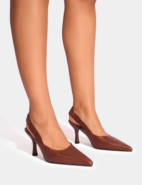 Strappy High Heel Platform Sandals Malia Vintage Brown Fold Over Detail Cushioned Slingback Court Heels