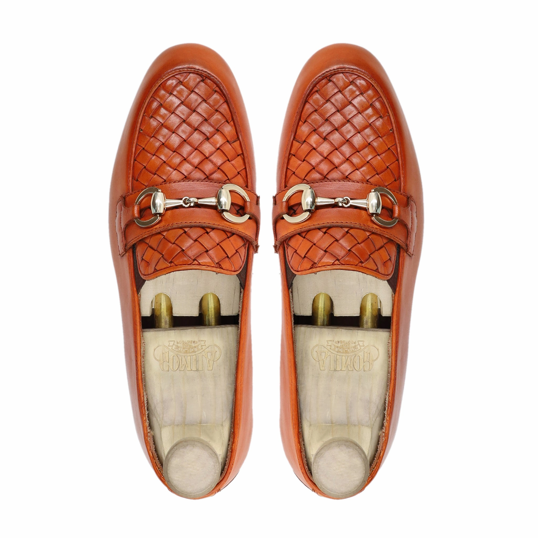 No Show Socks For Loafers Malmo - Men's Orange Tan Calf and Hand Woven Leather Loafer