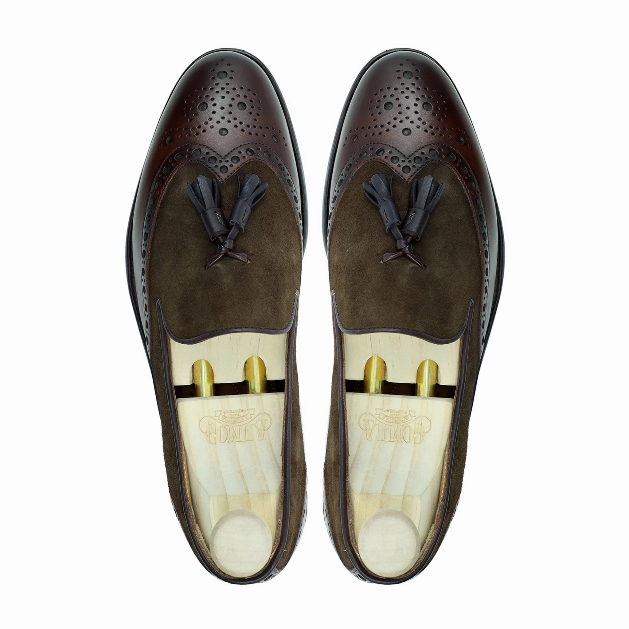 Maren - Men's Brown Calf Leather and Kid Suede Laofer Bass Mary Jane Loafers