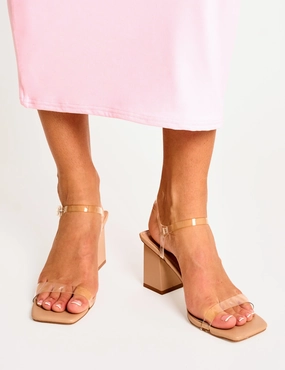 Maryse Nude Perspex Pu Barely There Mid Block Heels Ugg Heel Shoes
