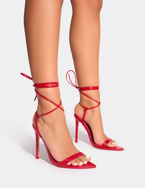 Hidden Heel Shoes Merlot Red Lace Up Wrap Around Pointed Toe Stiletto Heel