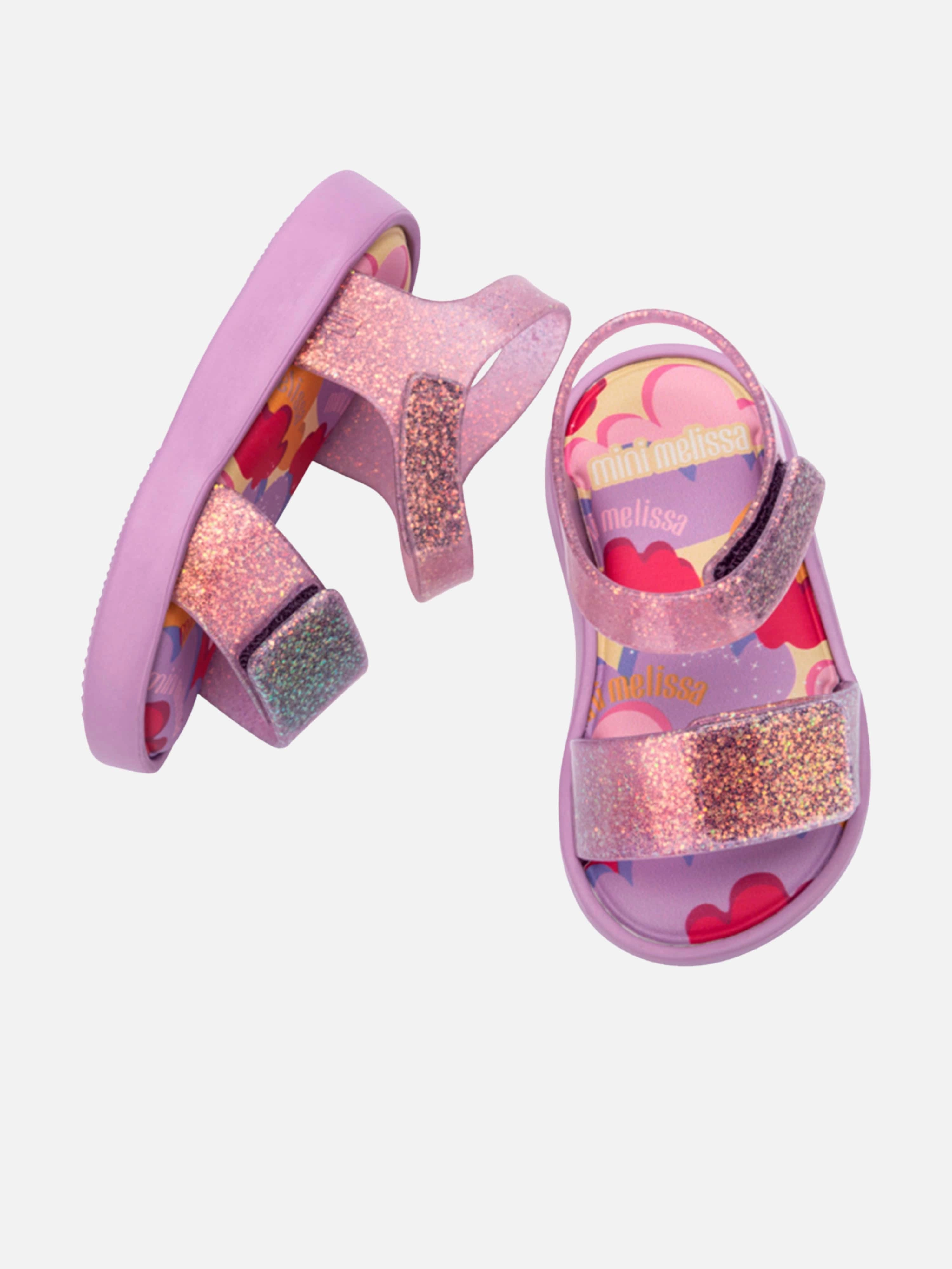 Mini Melissa Girls Jump Print Sandals in Purple Hotels In Barbados