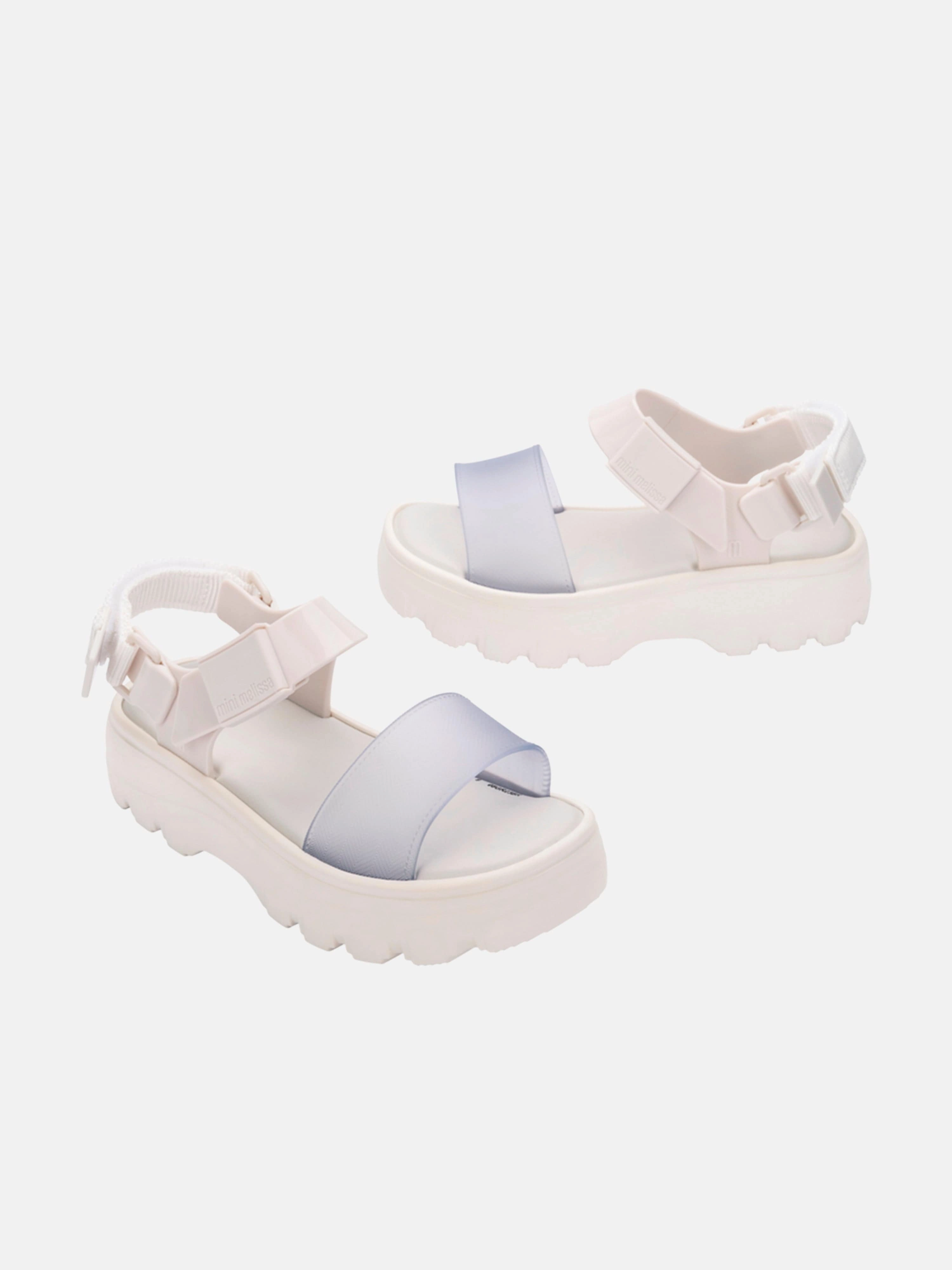 Mini Melissa Girls Kick Off Sandals in White Strappy Wedge Heel Sandals