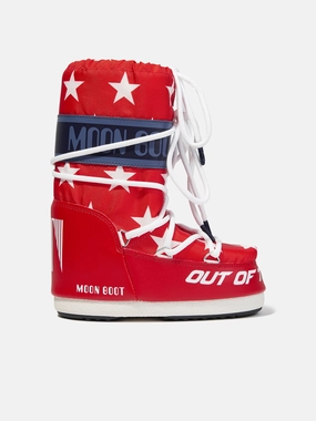 Moon Boot Kids Icon Retro Biker Stars Snow Boots in Red Boots With Heels