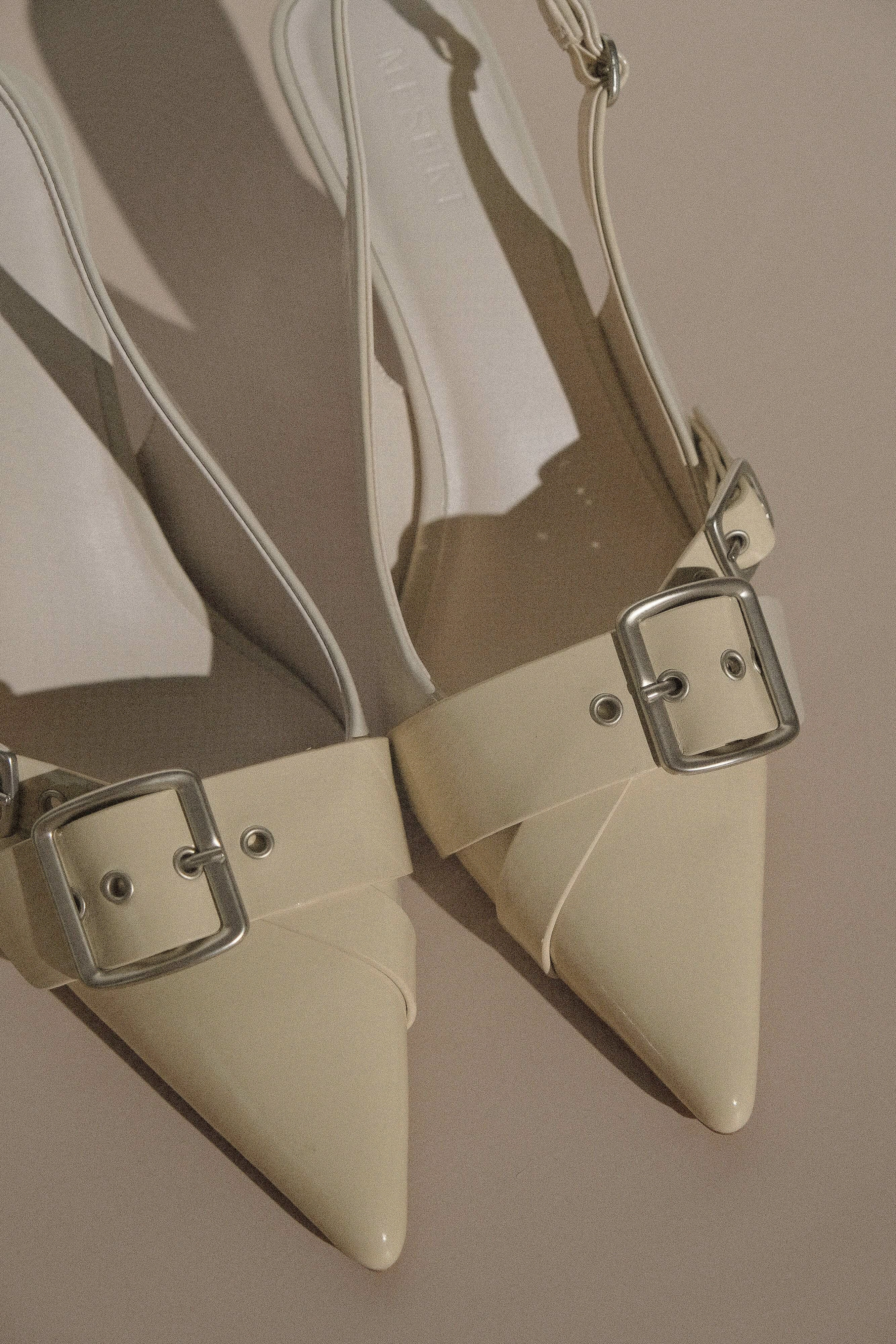 Hadley Buckle Sling Back Heels - Ivory Heeled Suede Knee Boots