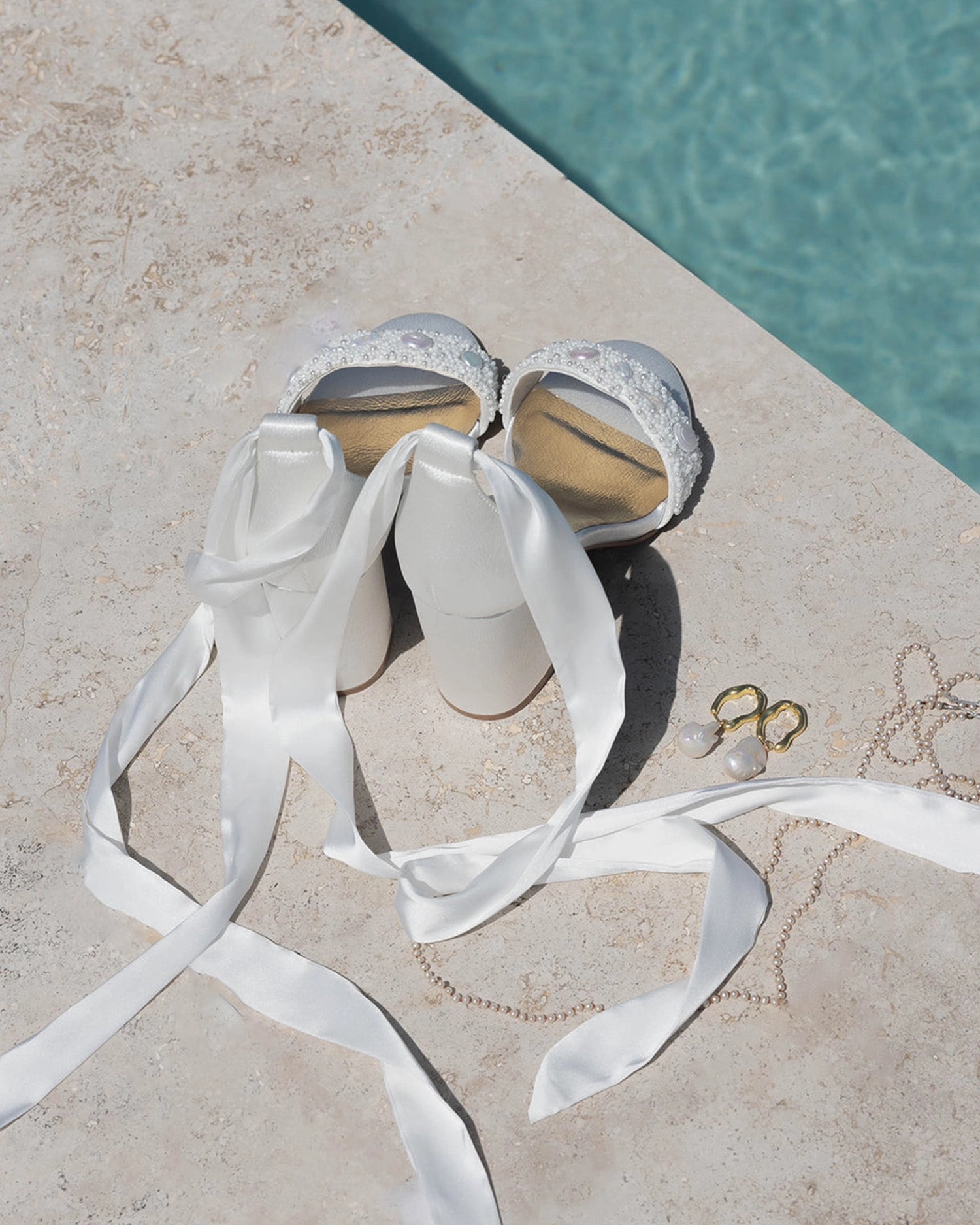 TIMELESS - WHITE PEARL BEADED BRIDAL SHOES 8CM HEEL High Heel Training