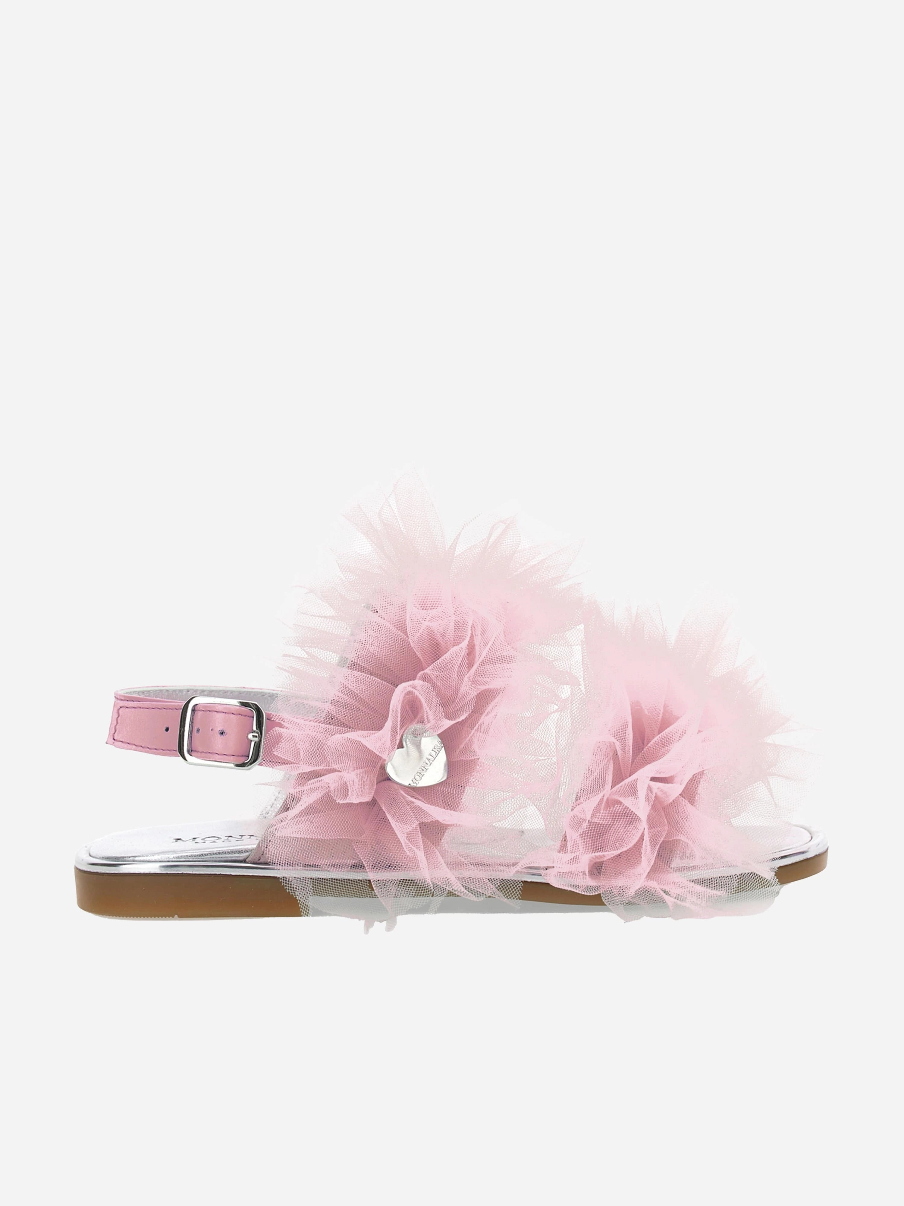 Monnalisa Girls Ruched Tulle Sandals in Pink Sandals Best Arch Support