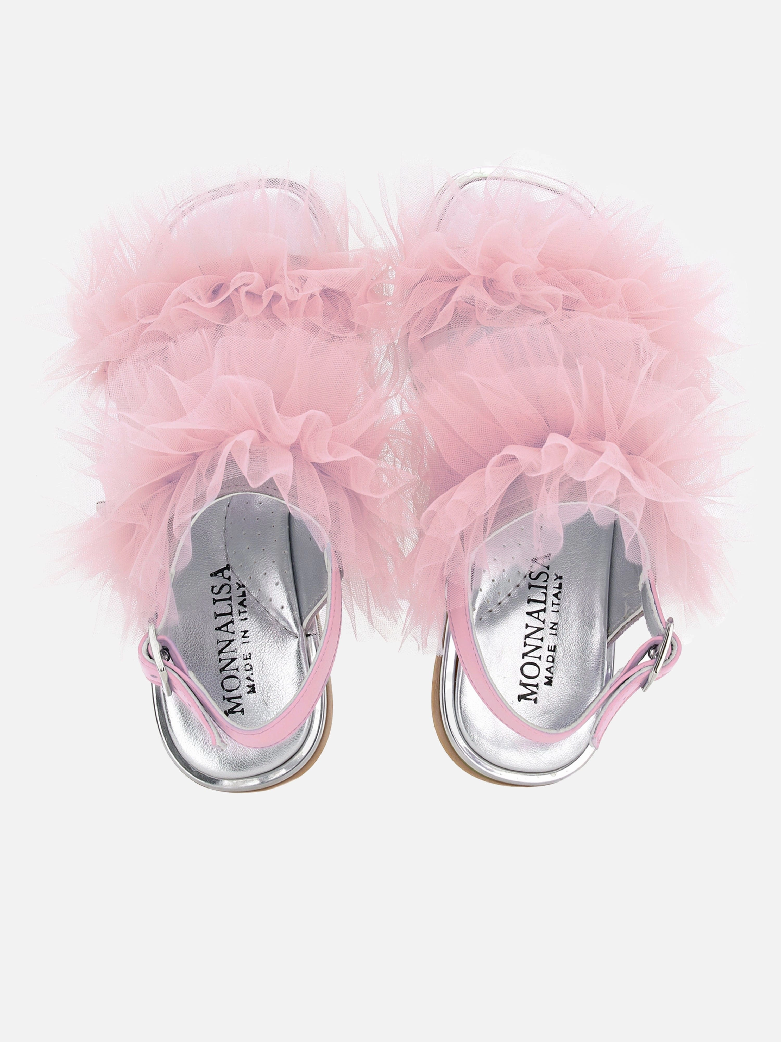 Versace Sandals Monnalisa Girls Ruched Tulle Sandals in Pink