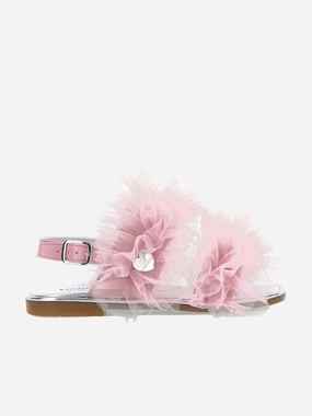 Sandals In Wide Sizes Monnalisa Girls Ruched Tulle Sandals in Pink