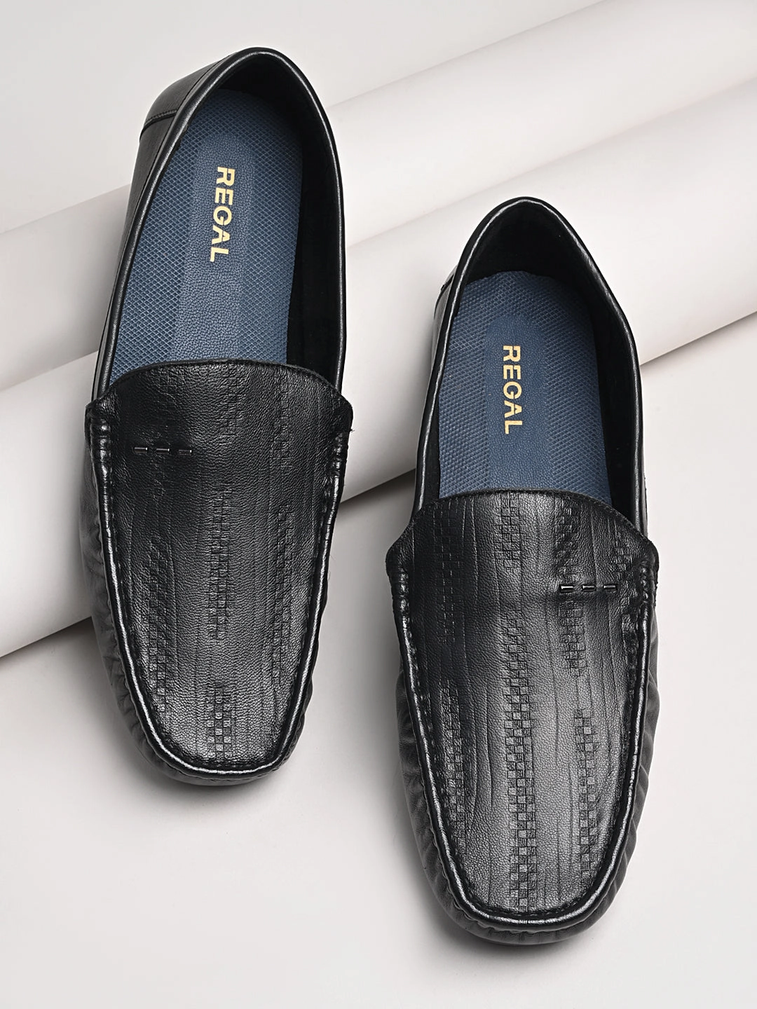 Patterned Loafers Regal Black Men Textured Casual Driving Loafers