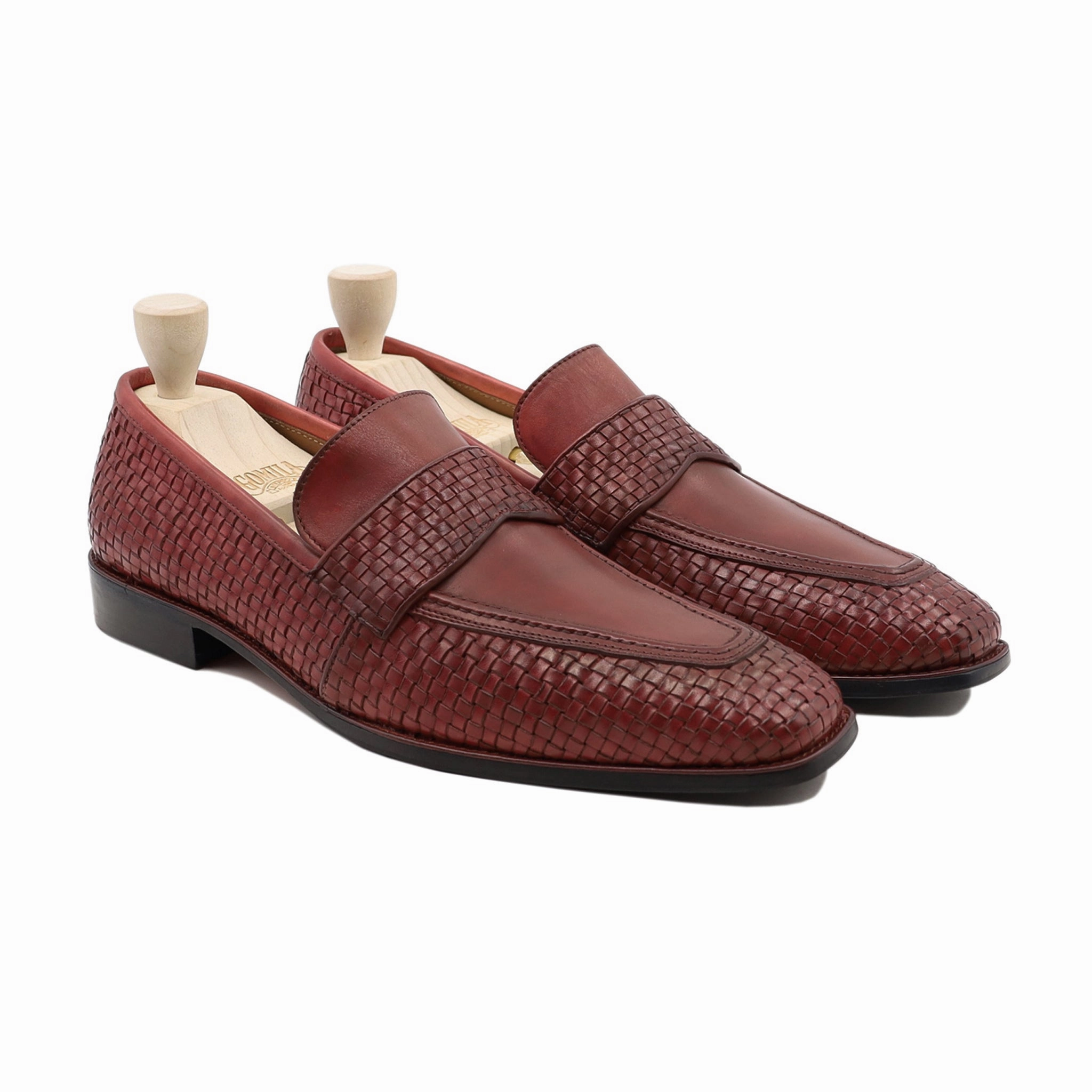 Mary Jane Loafers Alessandro - Men's Oxblood Calf and Hand Woven Calf Leather Loafer