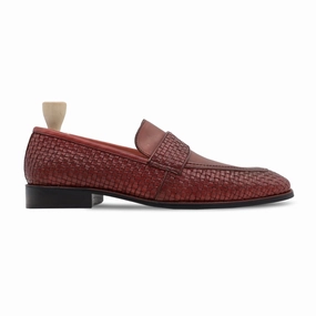 Loafers Narrow Alessandro - Men's Oxblood Calf and Hand Woven Calf Leather Loafer