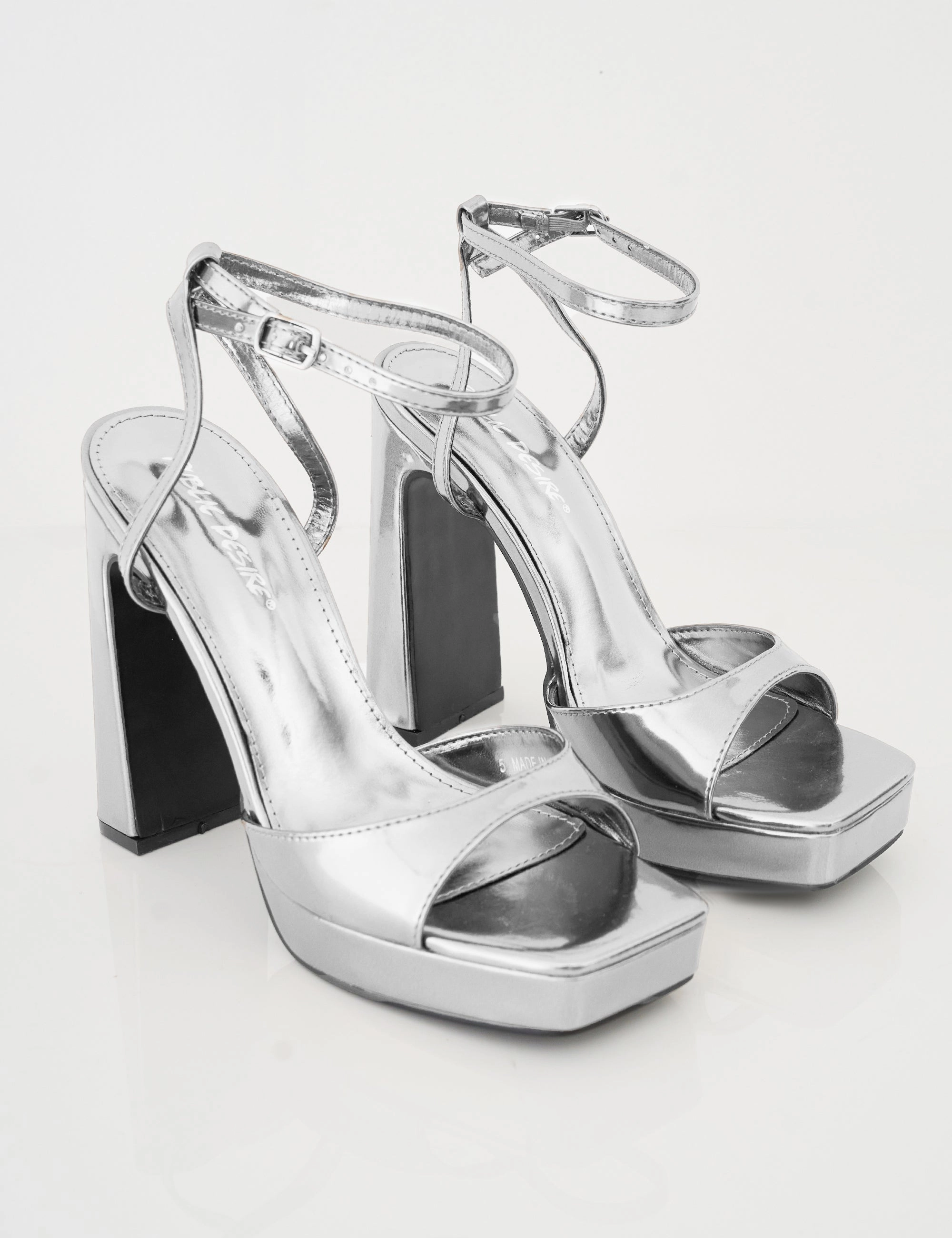 High Heels Transparent Resist Silver Mirror Peep Toe Barely There Platform Heels