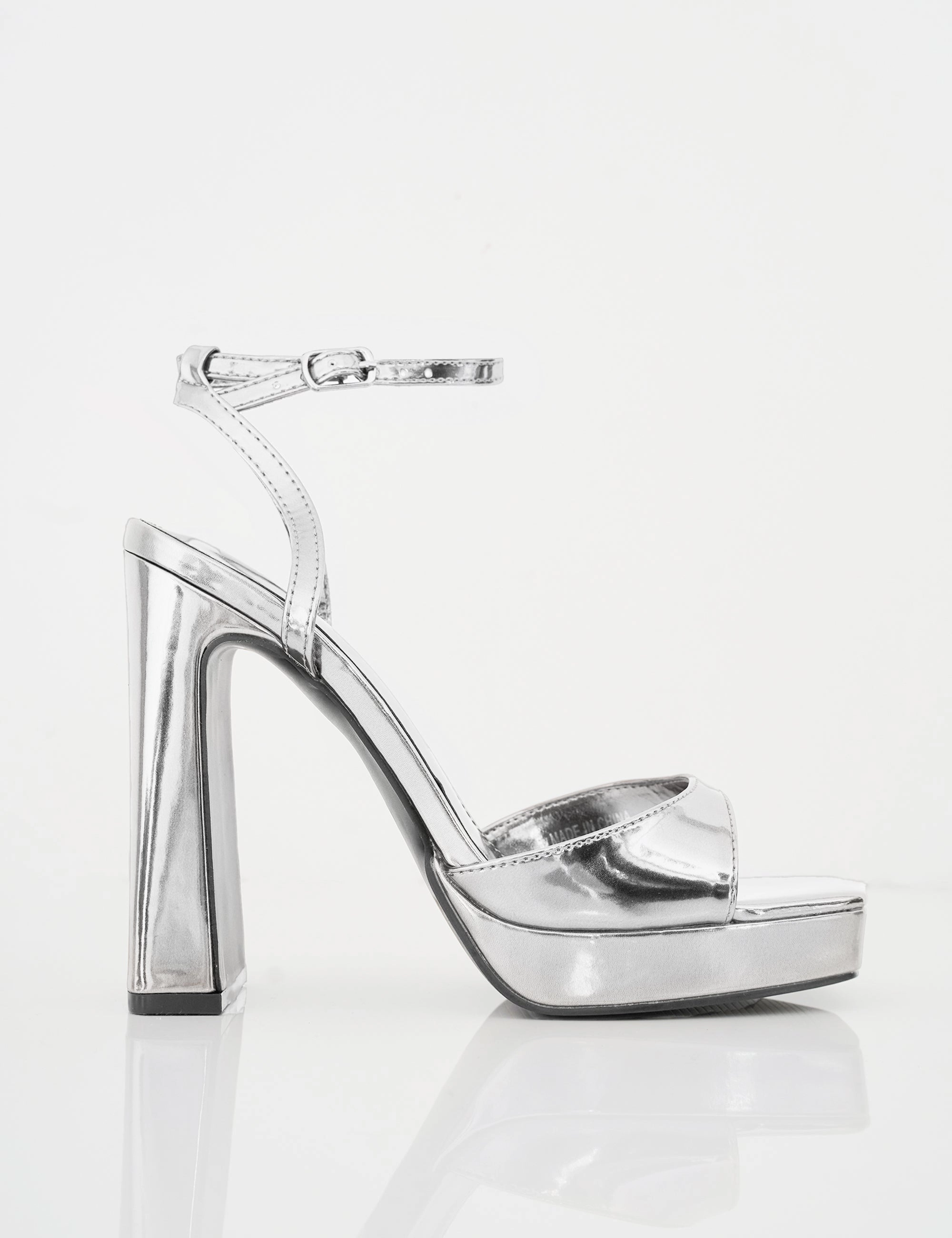 Resist Silver Mirror Peep Toe Barely There Platform Heels High Heels Stockings