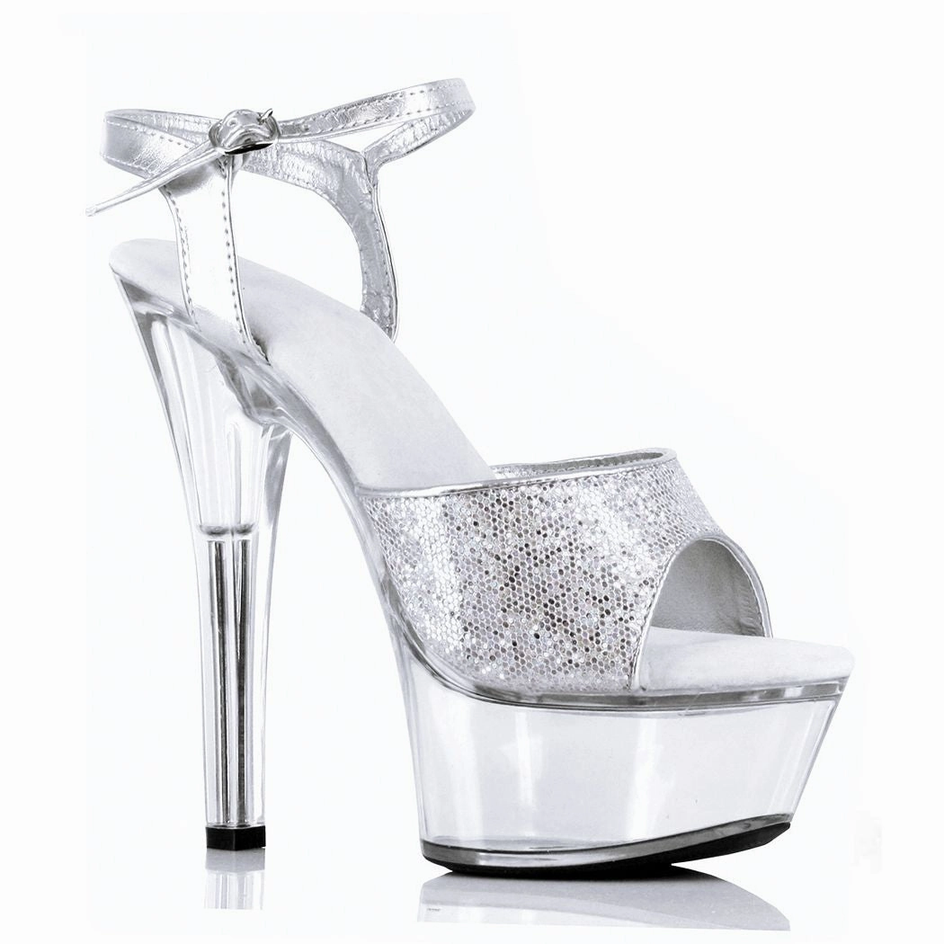 6" Glitter Stiletto Clear Platform (ES601-Juliet-G) Crossed Legs High Heels