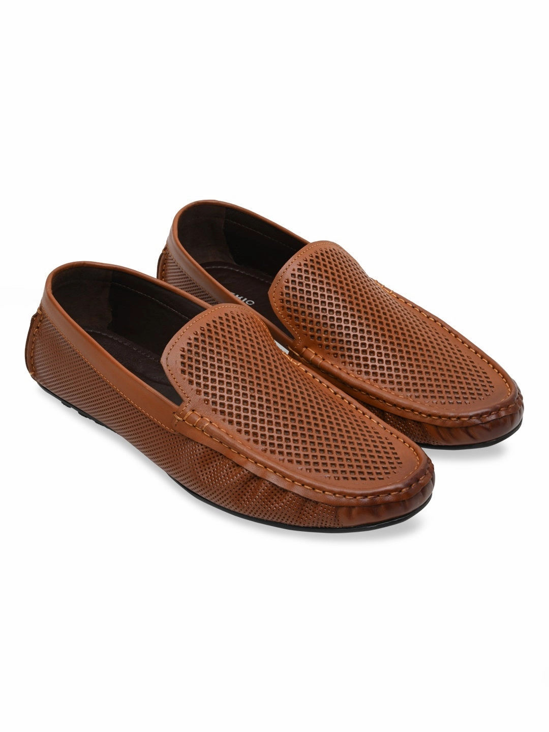 Imperio By Regal Tan Mens Casual Leather Laser Cut Loafers Socks And Loafers