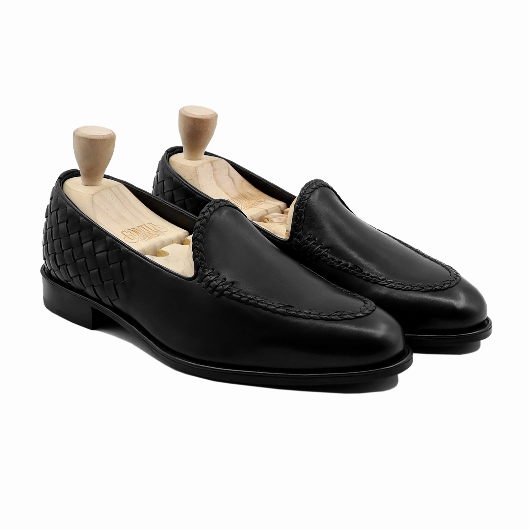 Ivanovic - Men's Black Calf and Hand Woven Calf Leather Loafer Loafers And Leather Jacket