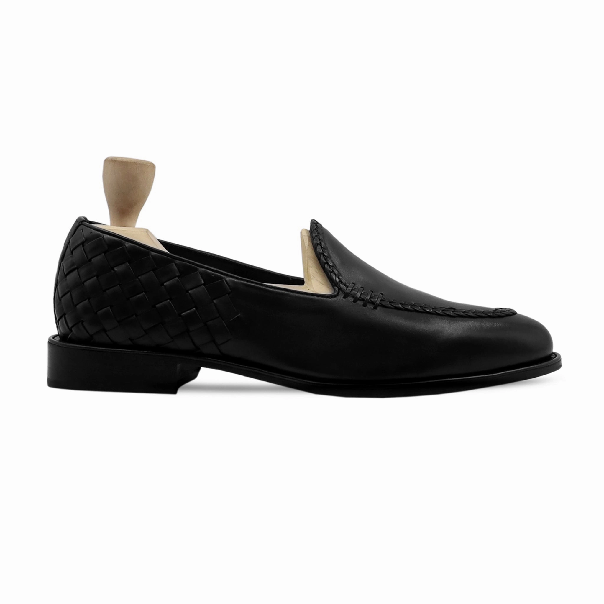 Ivanovic - Men's Black Calf and Hand Woven Calf Leather Loafer Business Casual Loafers