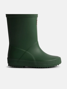 Hunter Kids First Wellington Boots in Green Brown Fuzzy Boots