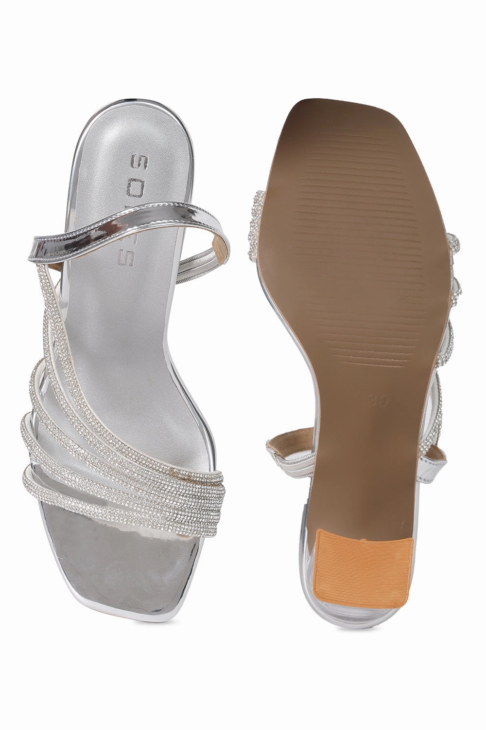 Laced High Heels SOLES Strappy Rhinestone Transparent Heeled Sandals