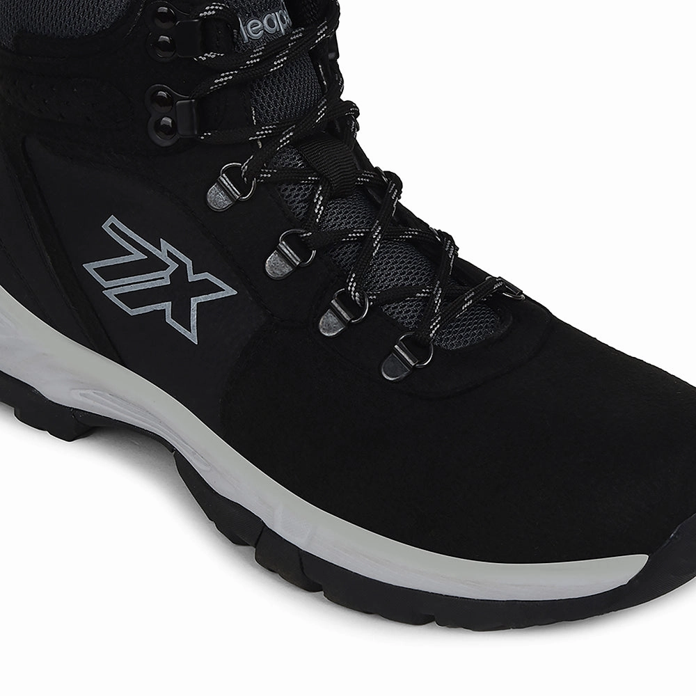 Leap7x Black Sports Lace-Up High Ankle Trekking Shoes For Men PLATINUM-E By Liberty Hiking Shoes Outlet