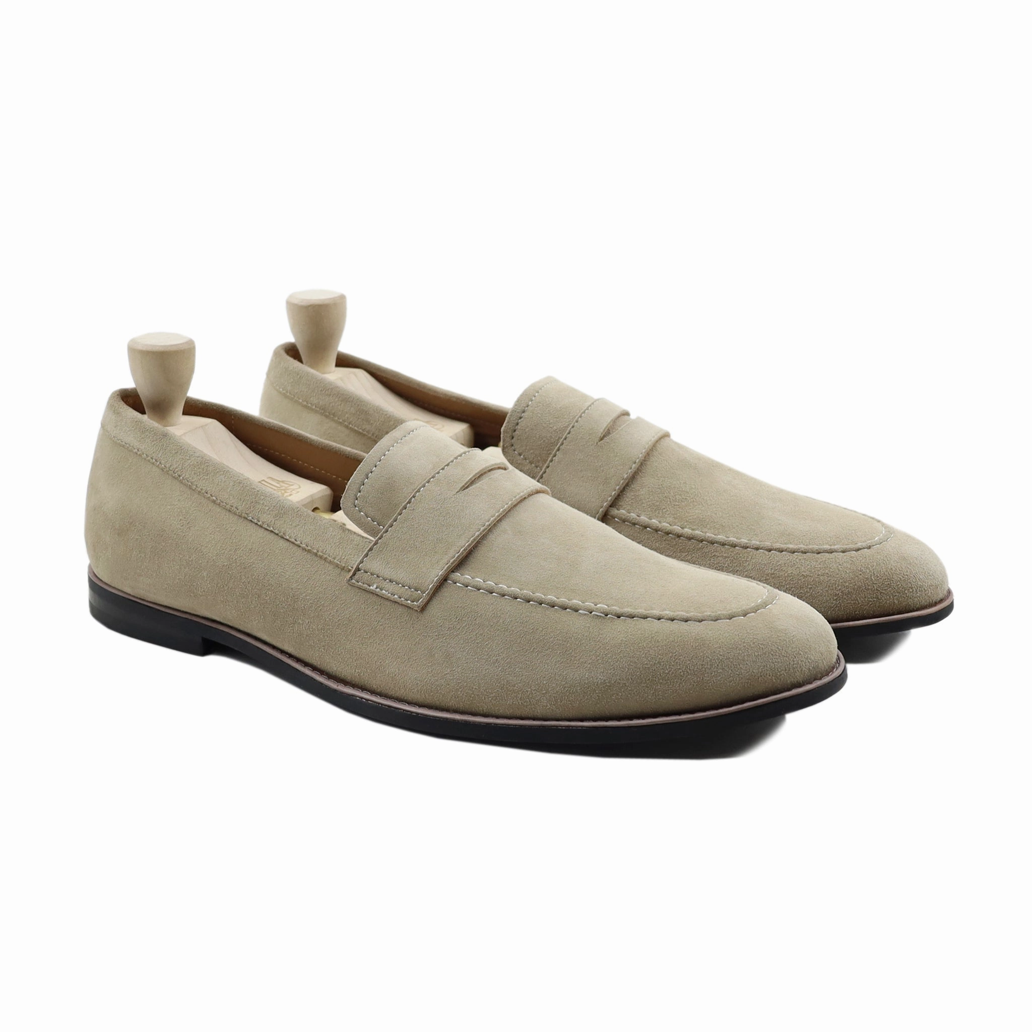 Lodz - Men's Beige Kid Suede Loafer Loafers Tassels