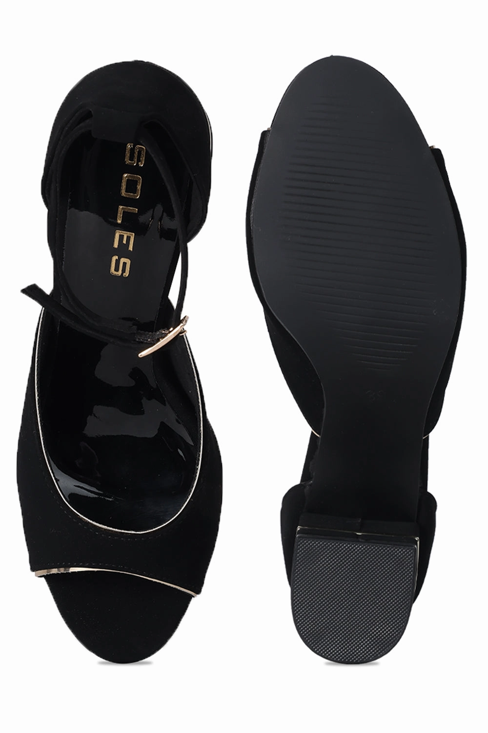 SOLES Metallic Piping Counter Back Block Heel Sandals Gym Shoe High Heels