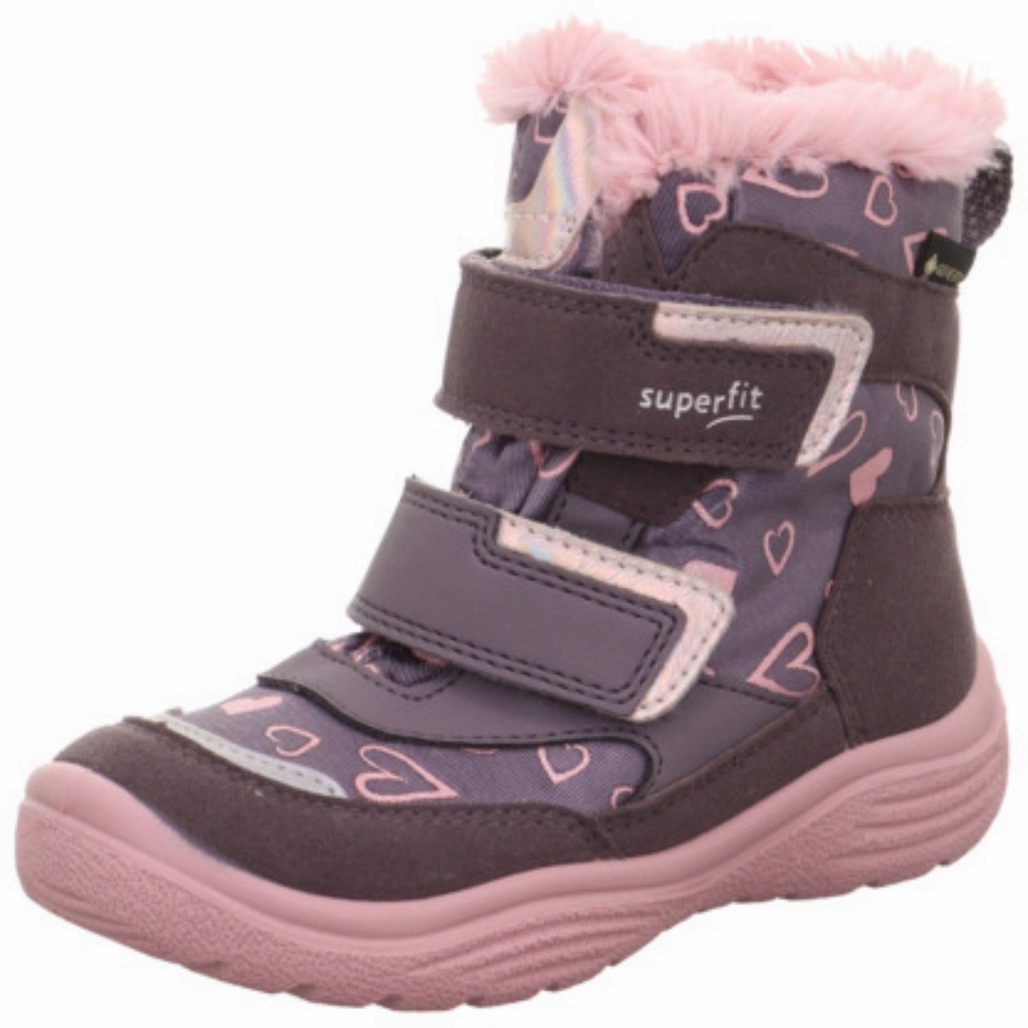 Superfit Purple/Rose Crystal Girls' Slip-On Velcro Zip Boots Maritime Repel Teddy Trim Snow Boot