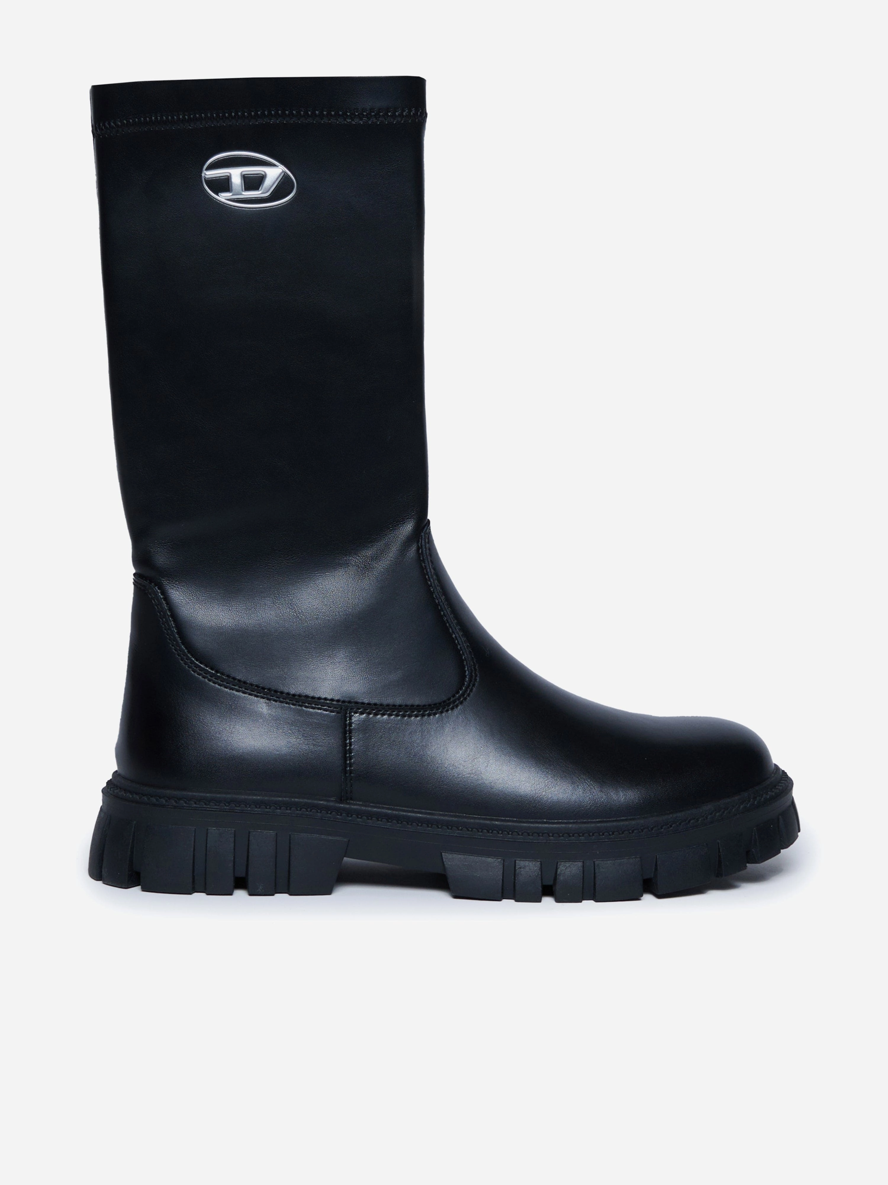 Diesel Girls Leather Logo Boots in Black Beartrap Boots