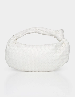 High Heel Dancing Shoes The Blame White Woven PU Knot Detail Mini Grab Bag