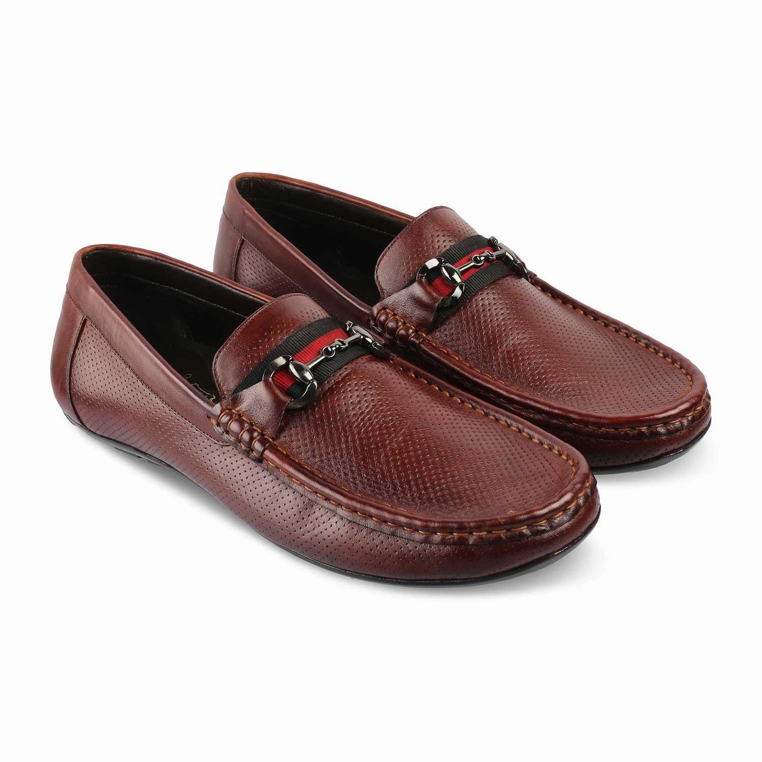 The Rottervam Brown Mens Driving Leather Loafer Lug Sole Horsebit Loafers