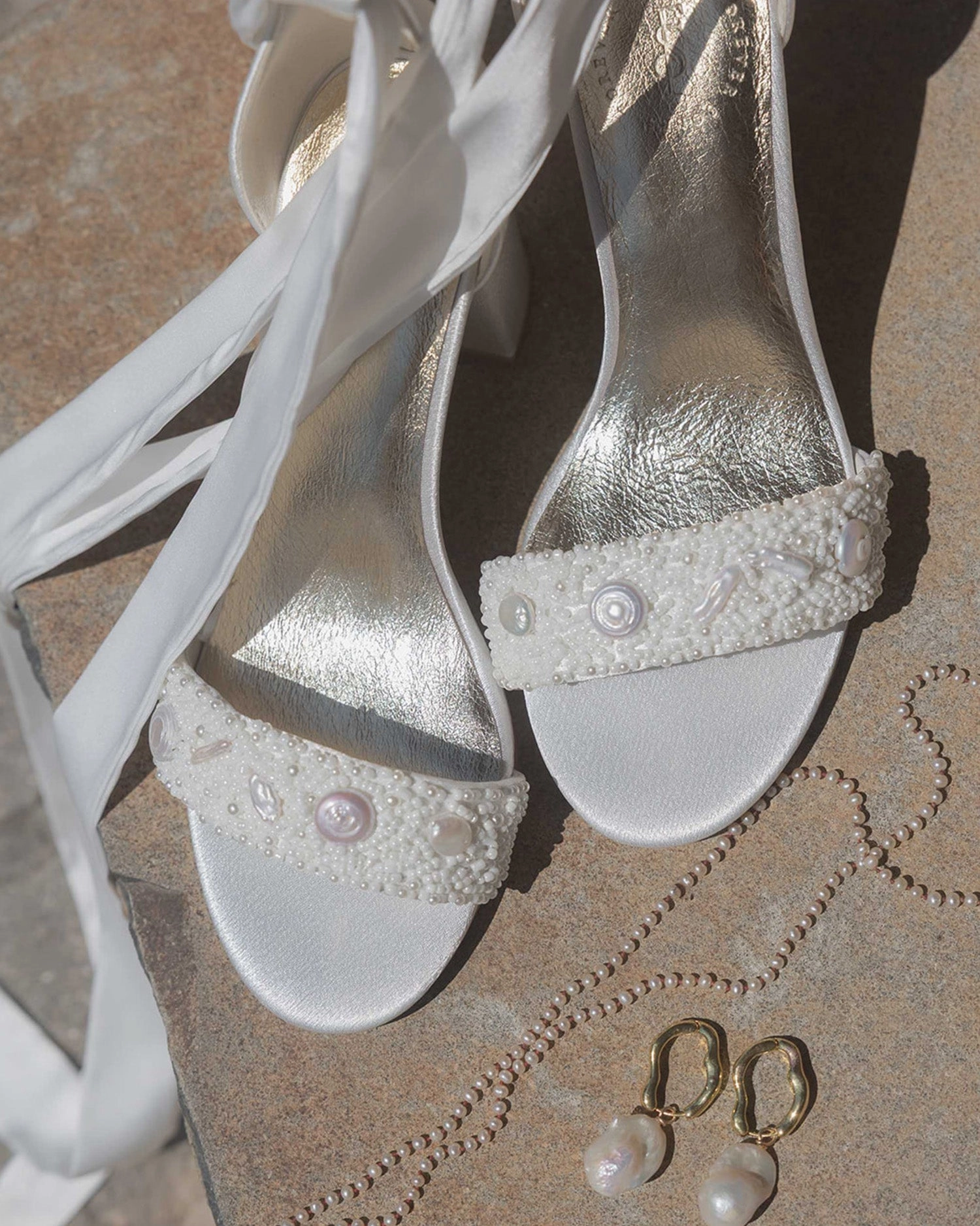 TIMELESS - WHITE PEARL BEADED BRIDAL SHOES 6CM HEEL Italian Shoes