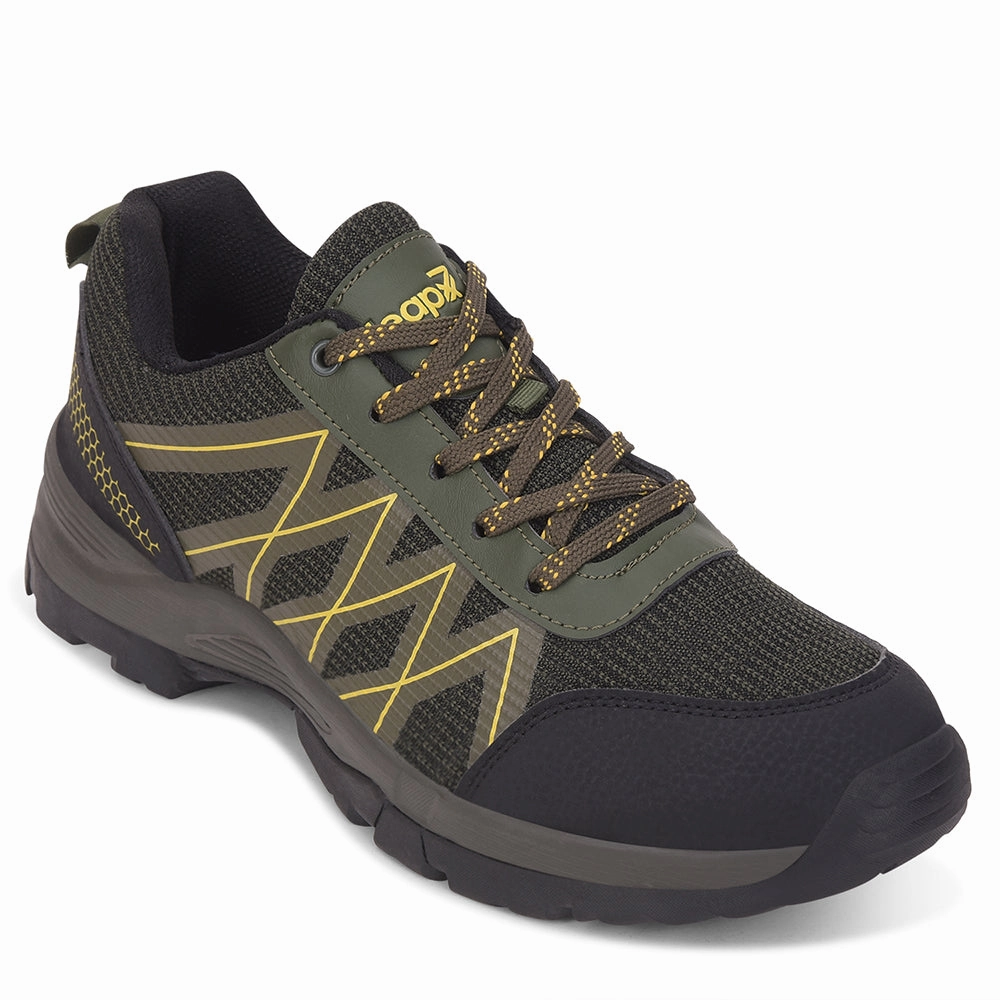 Leap7x Olive Green Sports Lace-Up Trekking Shoes For Men MOUNTAIN2E By Liberty Hiking Shoes On Rent