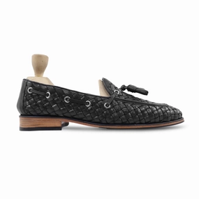 Akio - Men's Black Hand Woven Calf Leather Loafer Heel Slippage In Loafers