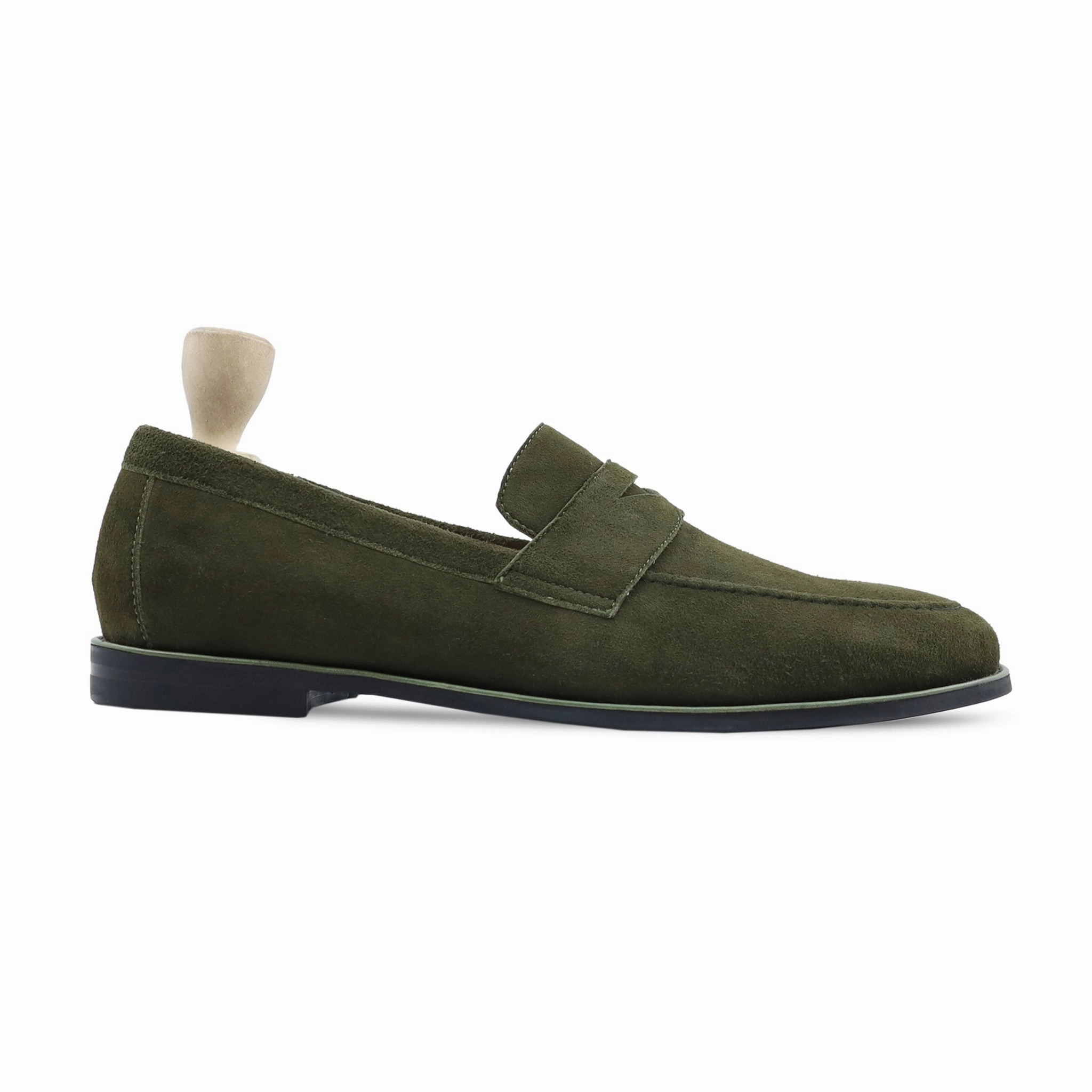 Karlstad - Men's Olive Green Kid Suede Loafer Monk Loafers