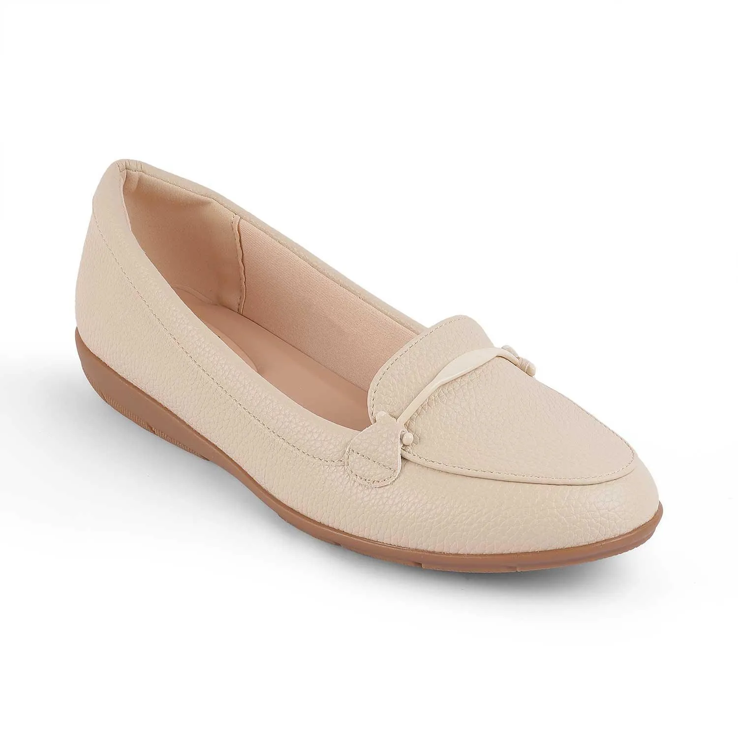 Ostrich Leather Loafers Tresmode Rujer Beige Women's Casual Loafers