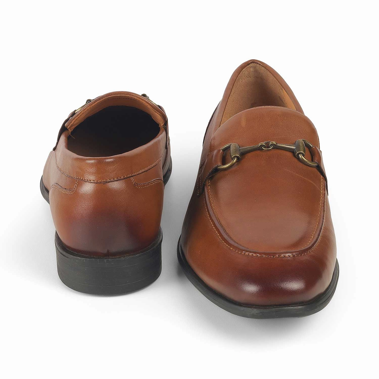 Tresmode Pierre Tan Men's Leather Horse-bit Loafers Slim Loafers