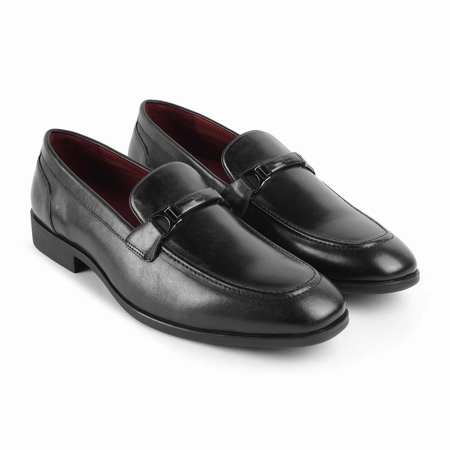 Tresmode Rofel Black Men's Leather Loafers Calf Hair Loafers