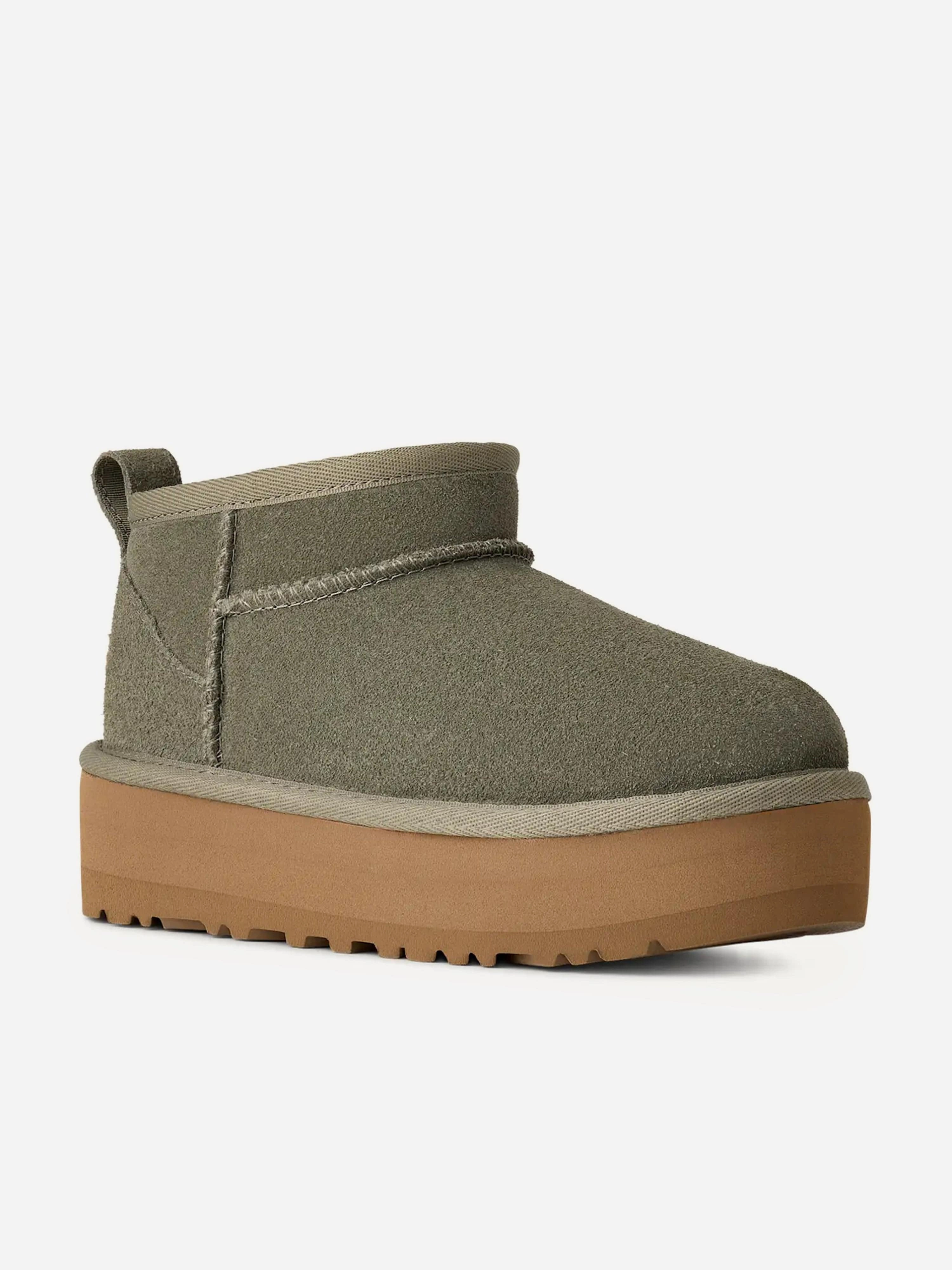 UGG Girls Classic Ultra Mini Platform Boots in Green Cavalry Boots