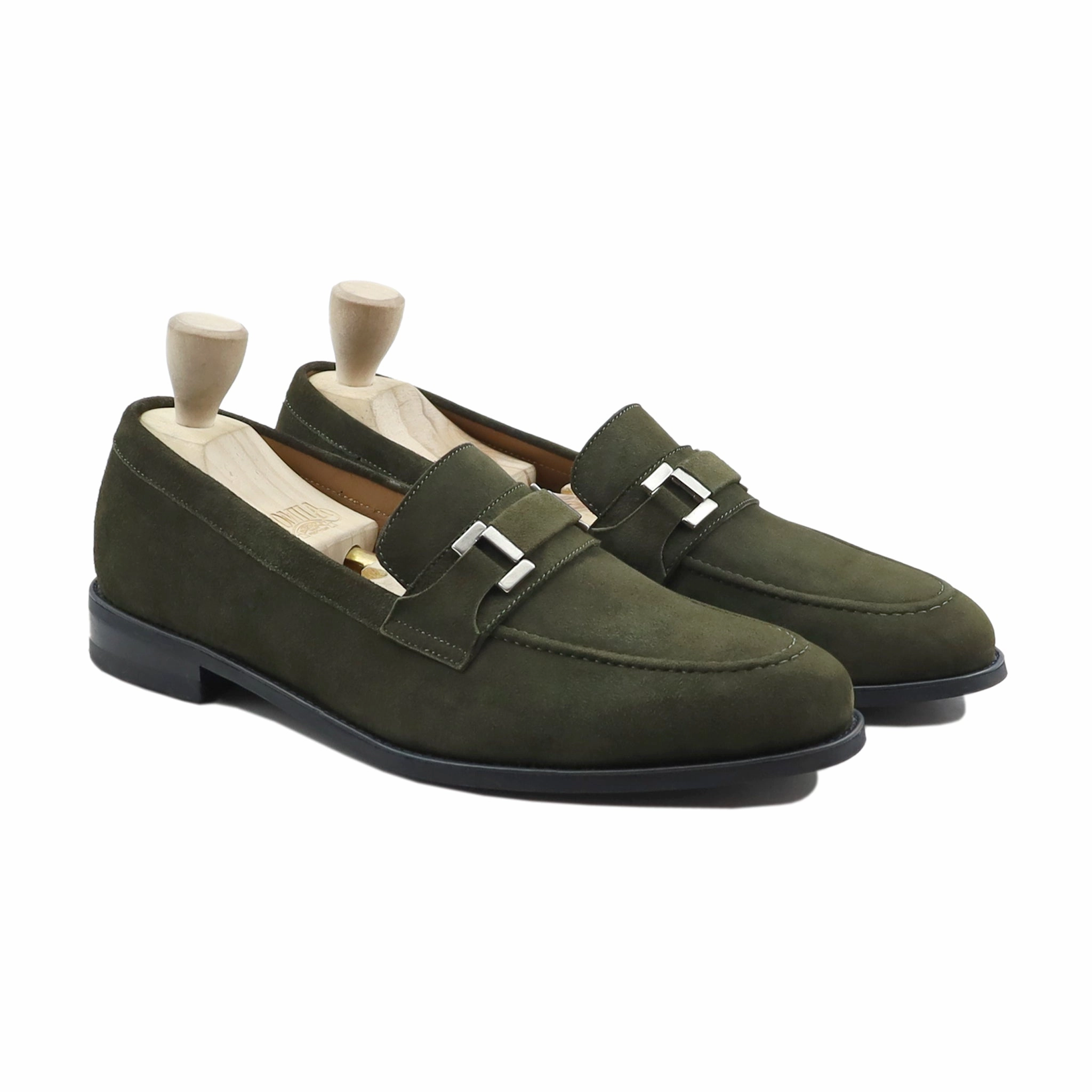 Loafers Aesthetic Larimar - Men's Olive Green Kid Suede Loafer