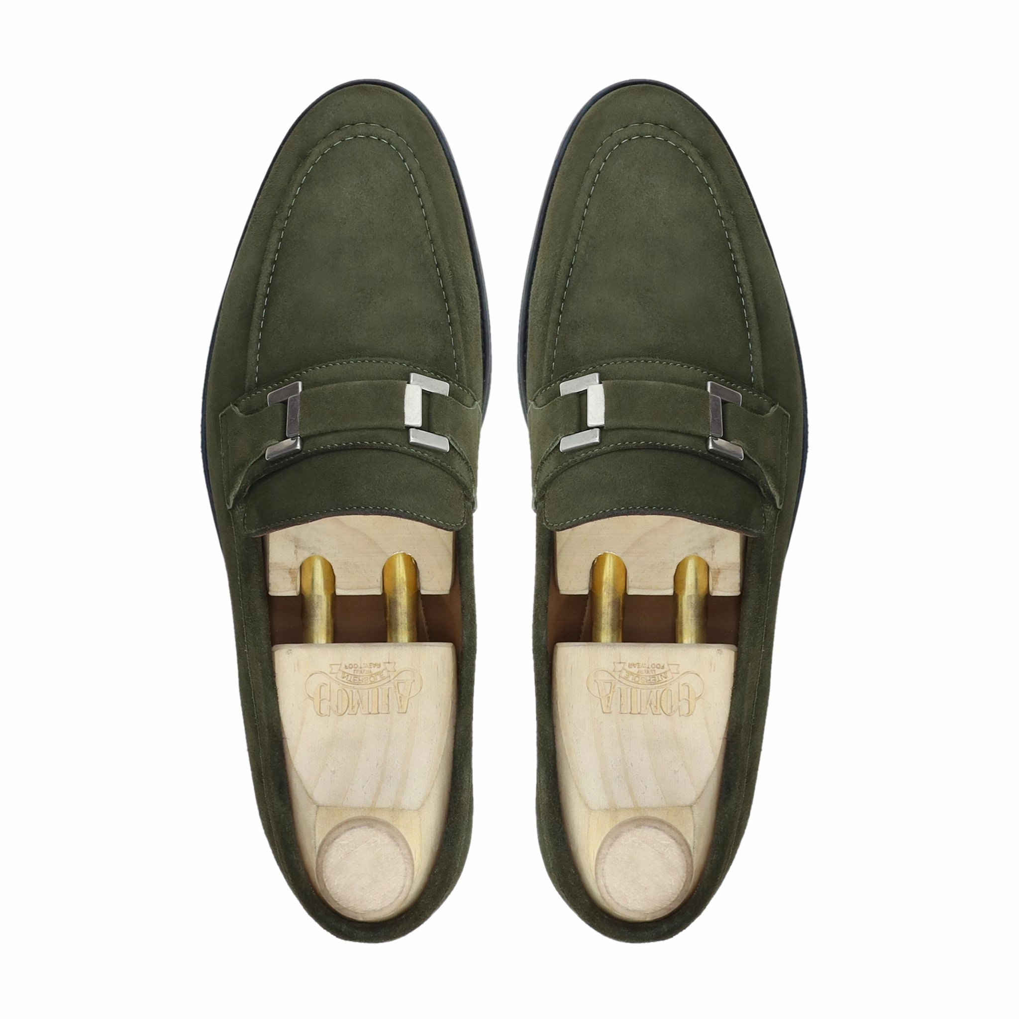 Larimar - Men's Olive Green Kid Suede Loafer Width Chunky Loafers
