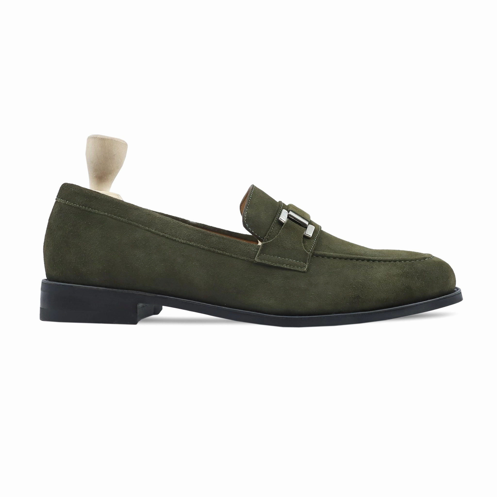 Larimar - Men's Olive Green Kid Suede Loafer Loafers Penny